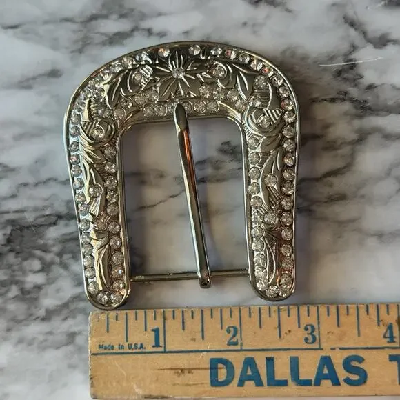 Nocona Silver Tone Buckle With Rhinestones Womens Western Bling Floral Etched - Picture 3 of 6